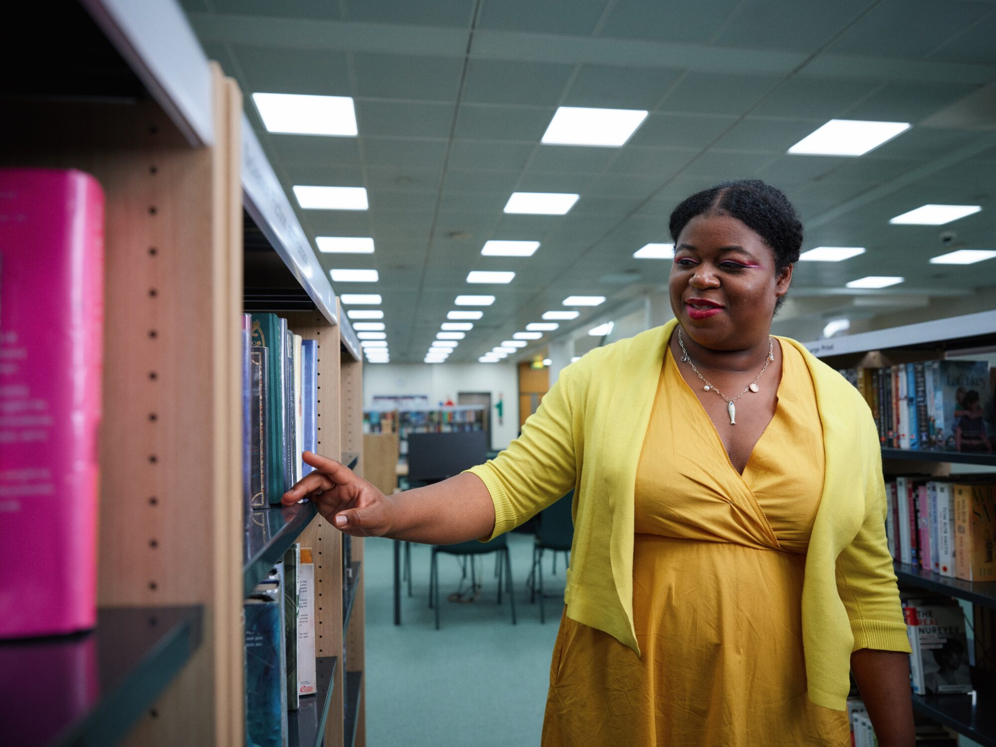Woman working in a library